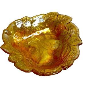 Vintage iridescent Indiana carnival glass dish in marigold